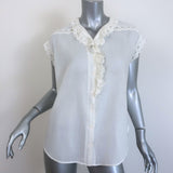 Nili Lotan Leanne Ruffled Lace-Trim Top Cream Size Small Sleeveless Blouse