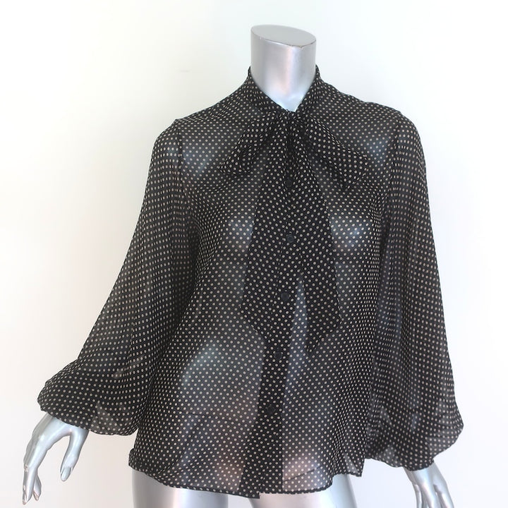 Nili Lotan Polka Dot Blouson Sleeve Tie-Neck Blouse