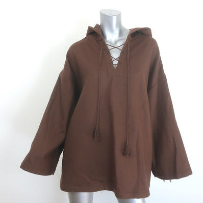 Nili Lotan Samara oversized hooded poncho in brown wool-blend, one size, pre-owned gently worn luxury piece