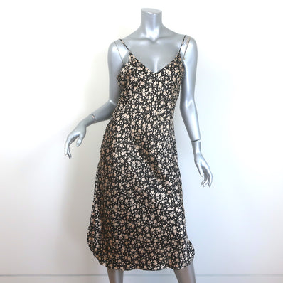 Nili Lotan Short Cami Dress Espresso Floral Print Silk Satin Size Large