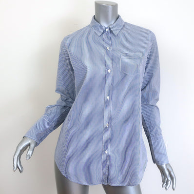 Nili Lotan Striped Button-Up Shirt Blue/White Cotton Size Small Long Sleeve Top