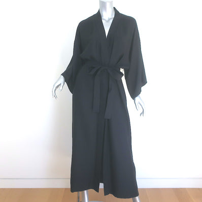 Nili Lotan Tie-Waist Long Robe Jacket Black Silk Satin One Size