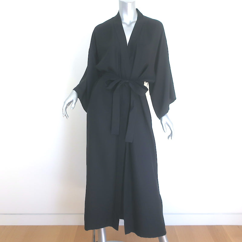 Nili Lotan Tie-Waist Long Robe Jacket Black Silk Satin One Size