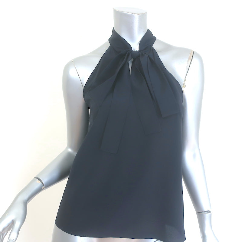 Nili Lotan Zelie Halterneck Top Dark Navy Silk Size 2 Tie-Neck Blouse NEW