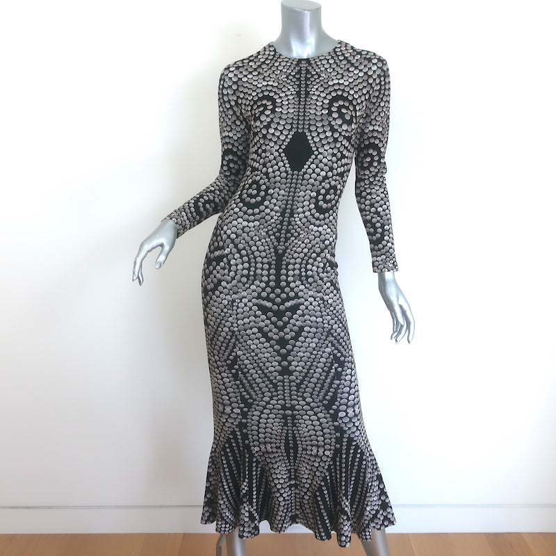 Norma Kamali Fishtail Midi Dress Stud Print Stretch Jersey Size Extra Small