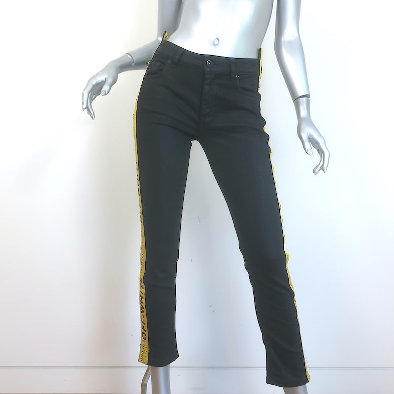 Off-White c/o Virgil Abloh Logo Strap Skinny Jeans Black Stretch Denim Size 26
