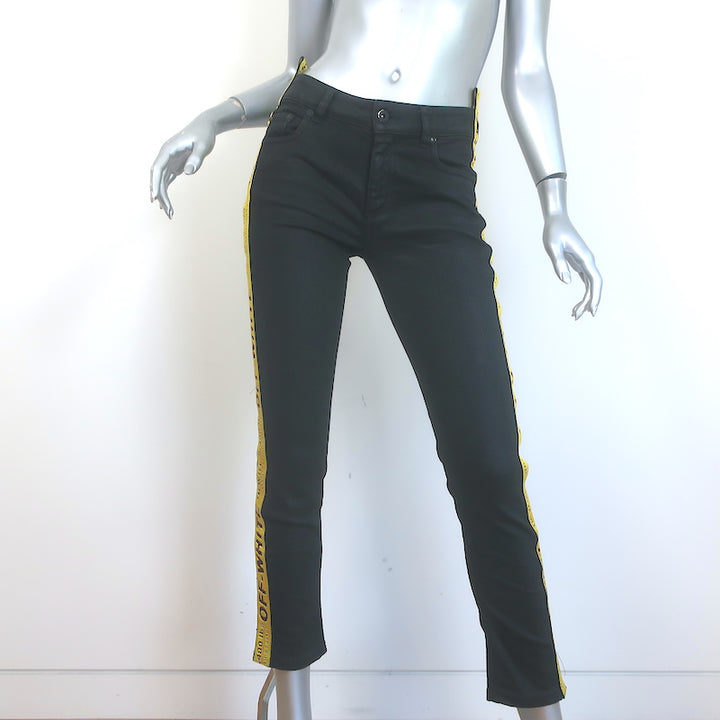 Off-White c/o Virgil Abloh Logo Strap Skinny Jeans Black Stretch Denim Size 26