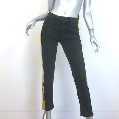 Off-White c/o Virgil Abloh Logo Strap Skinny Jeans Black Stretch Denim Size 26