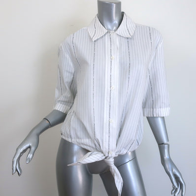 Off-White c/o Virgil Abloh Popeline Tie-Front Pinstripe Shirt White Size 40