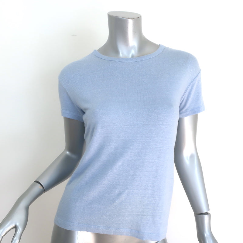 Officine Generale Lara Linen T-Shirt Sky Blue Stretch Jersey Size Extra Small