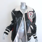 Opening Ceremony Shearling-Trim Varsity Jacket Black Faux Patent Size Small