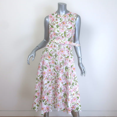 Oscar De La Renta Guipure Lace Belted Midi Dress 