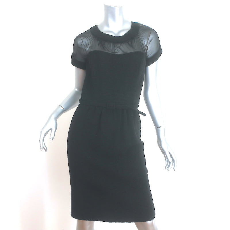 Oscar de la Renta Chiffon-Paneled Boucle Belted Dress Black Wool-Blend –  Celebrity Owned