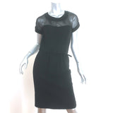 Oscar de la Renta Chiffon-Paneled Boucle Belted Dress Black Wool-Blend Size 8
