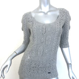 Oscar de la Renta Crochet Cable Knit Top Gray Cashmere-Silk Size Medium