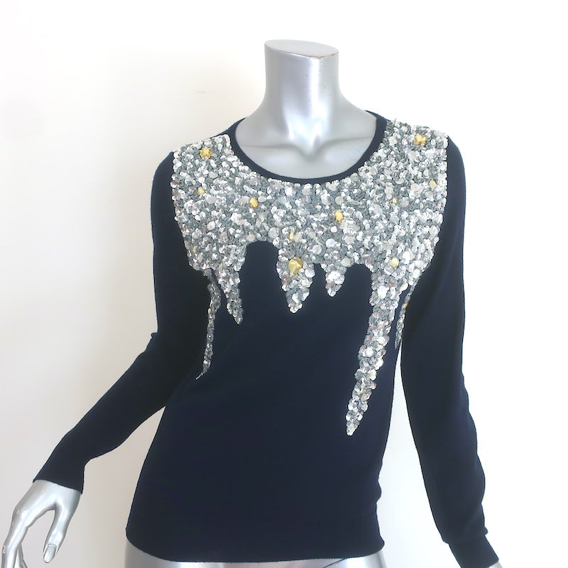 Oscar de la Renta Sequin &amp; Jewel-Embellished Sweater