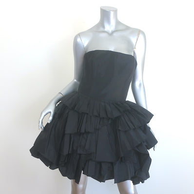 Oscar de la Renta Strapless Ruffled Taffeta Mini Dress Black Silk Size 6 NEW