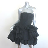 Oscar de la Renta Strapless Ruffled Taffeta Mini Dress Black Silk Size 6 NEW