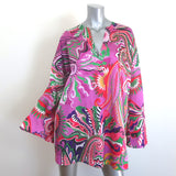 Oud Ivanka Mini Dress Pink Printed Satin Size Extra Small Long Sleeve Tunic