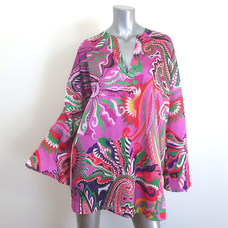 Oud Ivanka Mini Dress Pink Printed Satin Size Extra Small Long Sleeve Tunic