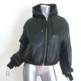 Oval Square leather hooded bomber jacket in black, size XS — pre-owned, gently worn authentic designer piece.