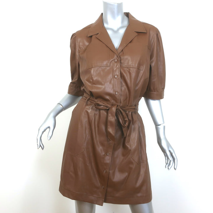 PAIGE Mayslie Vegan Leather Mini Shirt Dress Brown Size Extra Large NEW