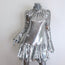 Paco Rabanne Sequined Bell Sleeve Ruffled Mini Dress Silver Size 38