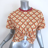 Paco Rabanne Tapestry Gathered U-Ring Cropped T-Shirt 