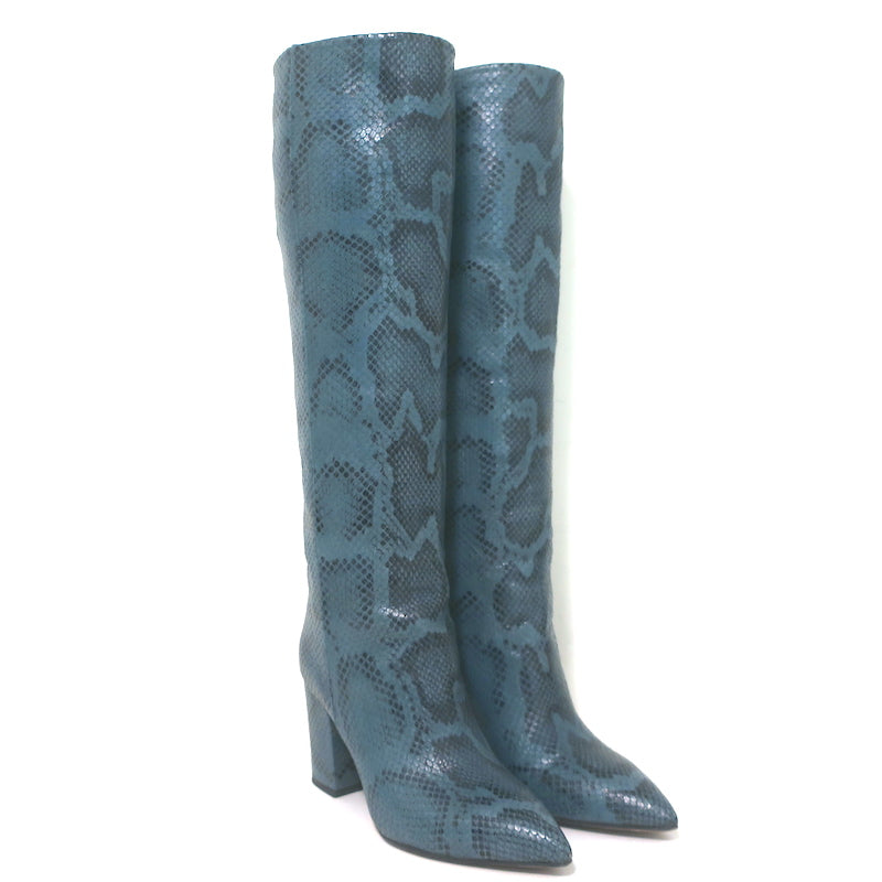 Paris Texas Knee-High Boots Teal Snakeskin-Embossed Leather Size 37