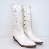 Partlow Abigail 55 Metallic-Embroidered Cowboy Boots White Leather Size 39