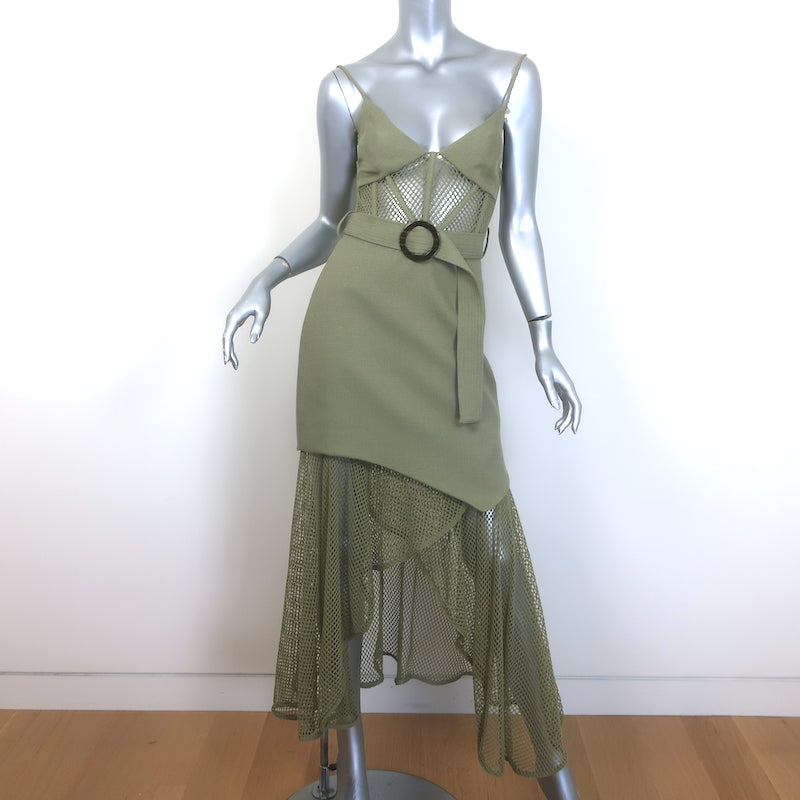 PatBO Bustier Midi Dress Vintage Khaki Mesh