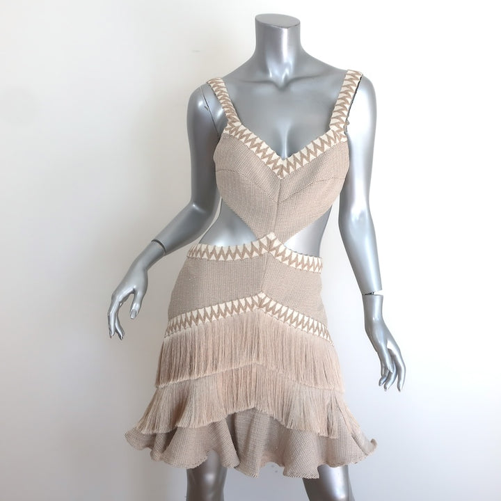 PatBO Metallic Knit Fringe-Trim Cutout Mini Dress