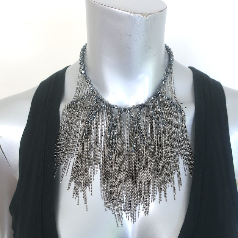 Peserico Beaded Fringe Necklace Silver/Gunmetal