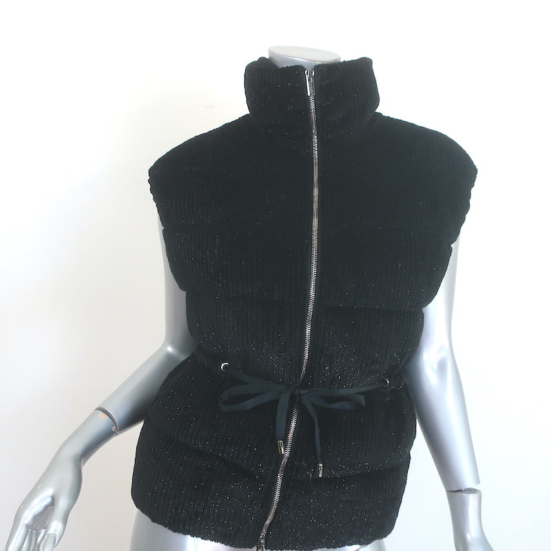 Peserico Glittery Corduroy Down Puffer Vest Black Size 36 NEW