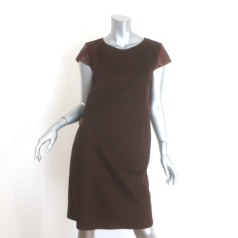 Peter Cohen Leather-Sleeve Cashmere Belted-Side Dress 