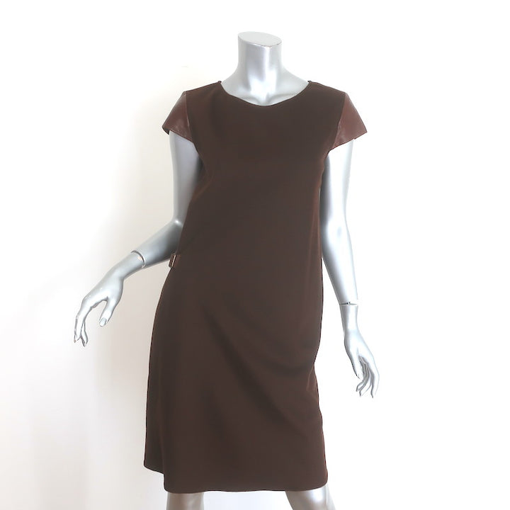 Peter Cohen Leather-Sleeve Cashmere Belted-Side Dress 