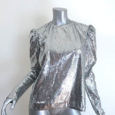 Philosophy di Lorenzo Serafini Sequin Puff Sleeve Top Silver Size US 6