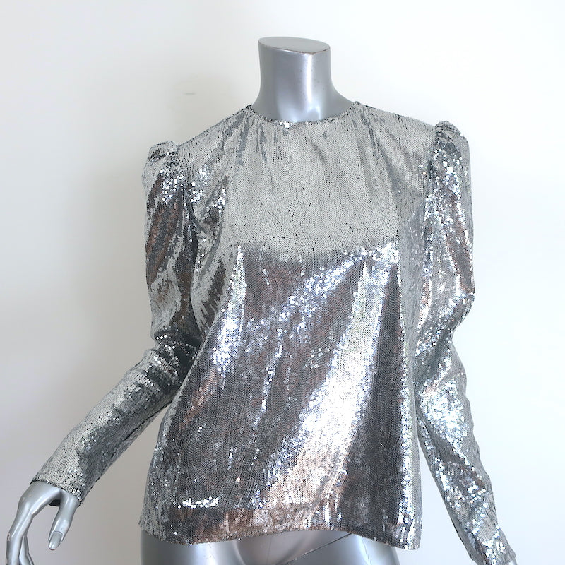 Philosophy di Lorenzo Serafini Sequin Puff Sleeve Top Silver Size US 6