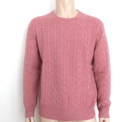 Polo Ralph Lauren Cashmere Cable Knit Crewneck Sweater Light Pink Size Large NEW
