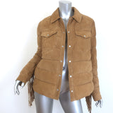 Polo Ralph Lauren Fringed Suede Puffer Jacket Brown Size Medium