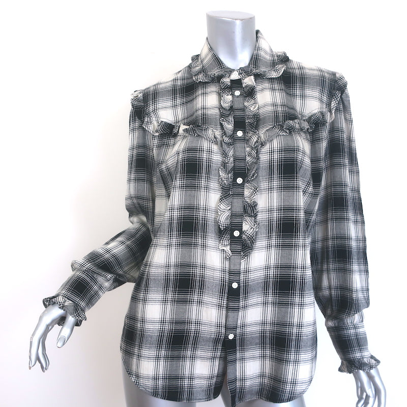 Polo Ralph Lauren Ruffle-Trim Plaid Western Shirt Black/Cream Size Medium NEW