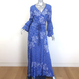Poupette St Barth Elise maxi wrap dress in blue butterfly batik, authentic pre-owned, gently worn