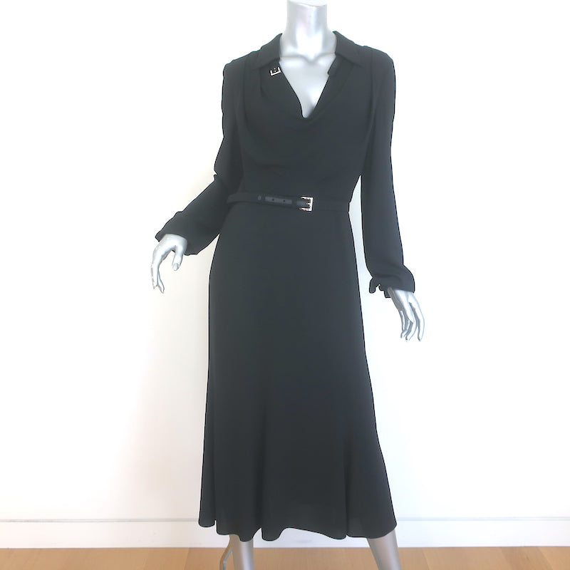 Prada Belted Cowl Neck Midi Dress Black Crepe Size 42 – Celebrity Owned