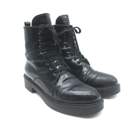 Prada Combat Boots Black Brushed Leather Size 40