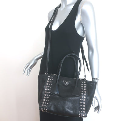 Prada Crystal-Studded Twin Pocket Tote Black
