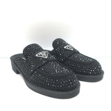 Prada Crystal Loafer Mules Black Satin Size 37