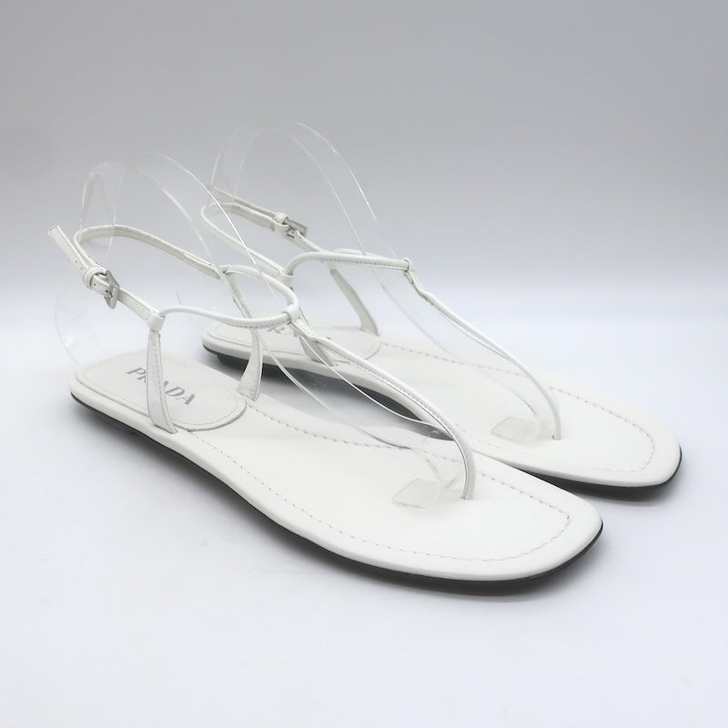 Prada Flat Thong Sandals White Patent Leather Size 41