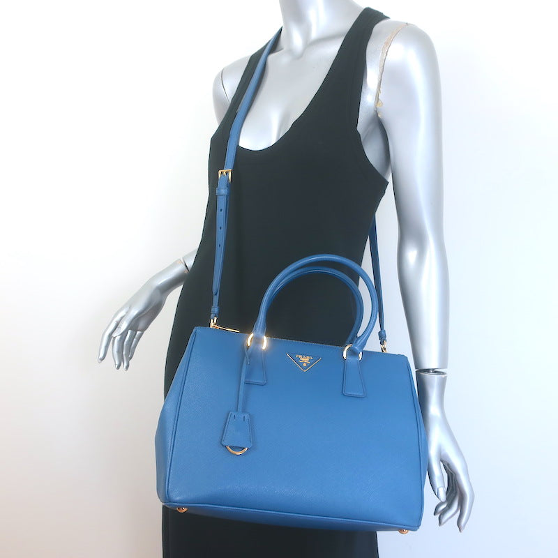 Prada Galleria Double Zip Medium Tote Blue 