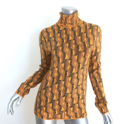 Prada Jacquard Knit Turtleneck Sweater Marigold Stretch Wool Size 42