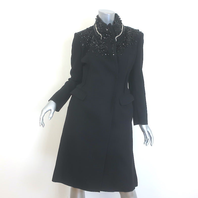 Prada Jeweled-Collar Coat Black Wool Felt Size 40